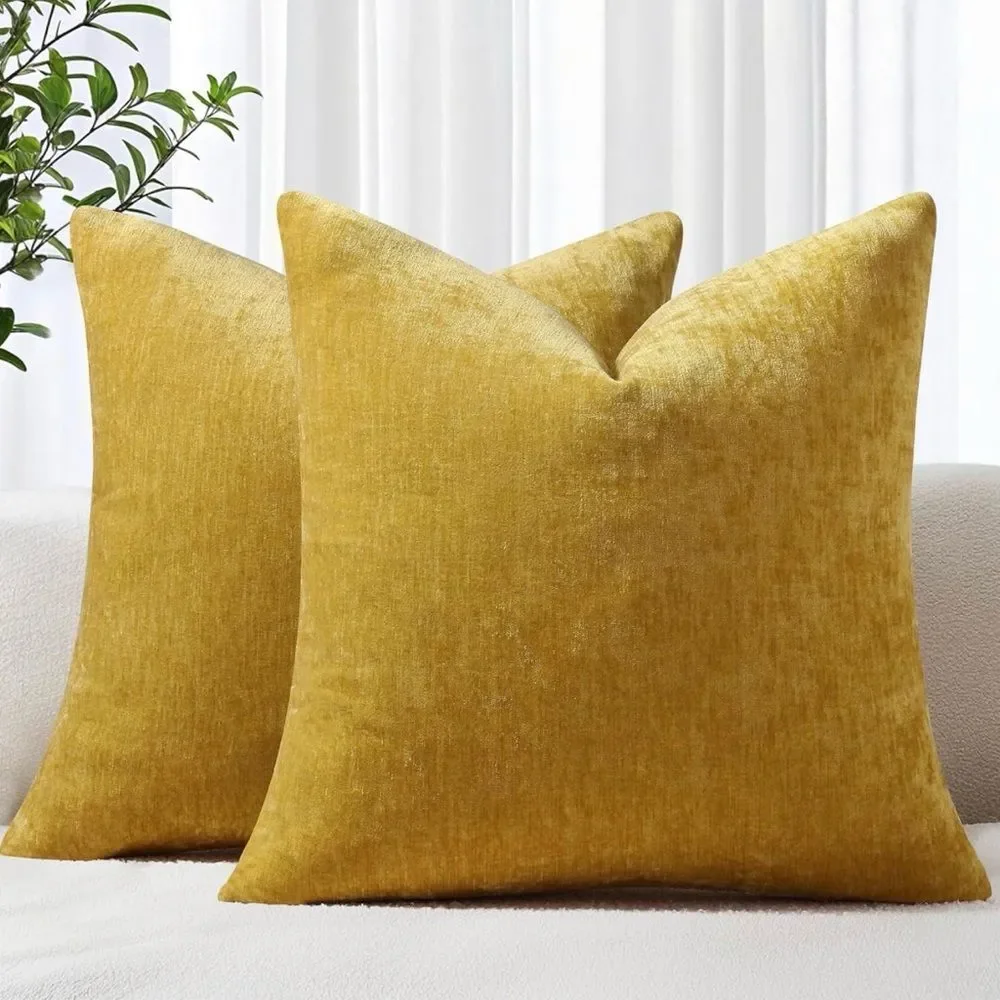decorUhome Chenille Mineral Yellow Spring Throw Pillow Covers 24x24 Inch Set 2